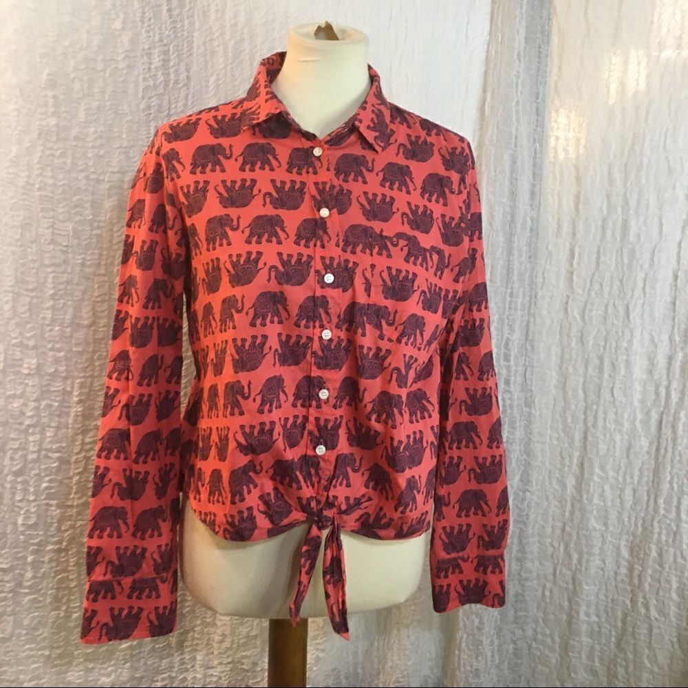 J. Crew  Elephant Print Shirt Size M